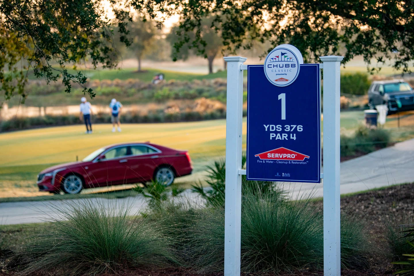 Golf course showing hole number 1 signage